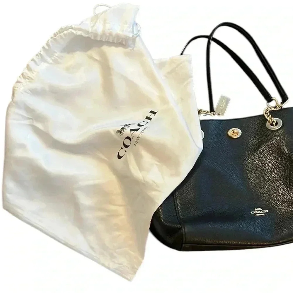 COACH 57107 Turnlock Chain Pebbled Leather Tote Shoulder Bag - Picture 7 of 7